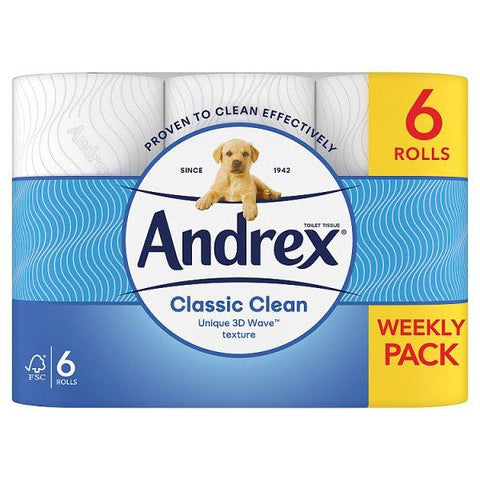 Andrex Classic Clean Toilet Tissue 6 Rolls (Case of 4)