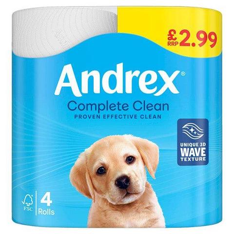 Andrex Complete Clean Toilet Tissues 4 Rolls PMP £2.99 (Case of 6)