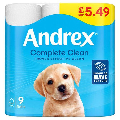 Andrex Complete clean Toilet Tissue 9 Roll £5.49 PMP (Case of 4)