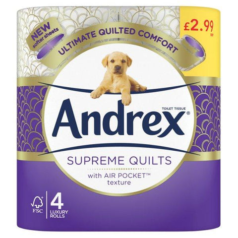 Andrex® Supreme Quilts Toilet Tissue, 4 Quilted Toilet Rolls £2.99 PMP (Case of 6)