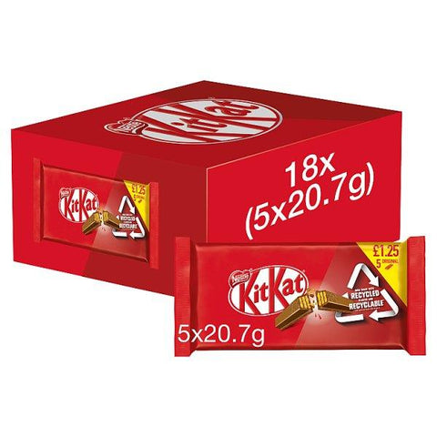 Kit Kat 2 Finger Milk Chocolate Biscuit Bar Multipack 5 Pack (Case of 18)