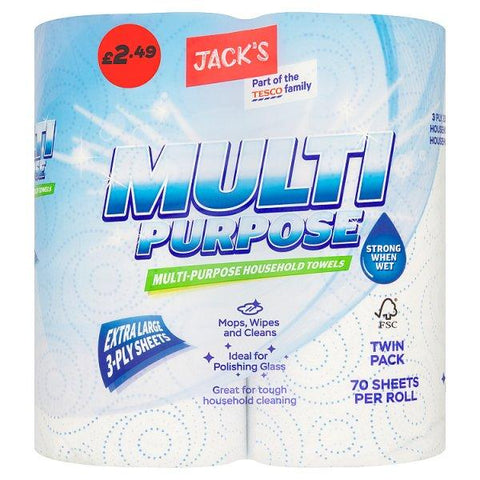 Jack's Multi-Purpose Household Towels 70 Sheets Per Roll Twin Pack (Case of 8)