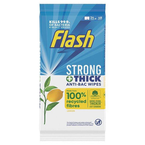 Flash Cleaning Wipes Antibacterial Lemon 24 Count (24 Large Wipes) (Case of 8)