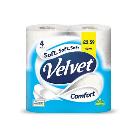 Velvet Comfort Toilet Roll 4 Rolls (Case of 6)