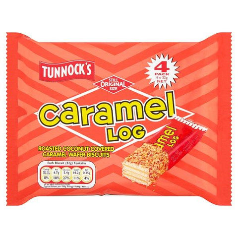 Tunnock's Caramel Log Wafer Biscuits 4 x 32g (Case of 18)