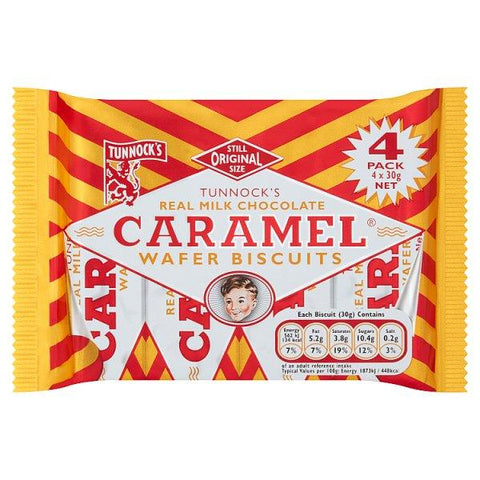 Tunnock's Real Milk Chocolate Caramel Wafer Biscuits 4 x 30g (Case of 20)