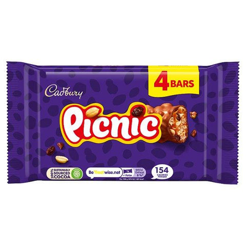 Cadbury Picnic Chocolate Bar 4 Pack Multipack 128g (Case of 10)