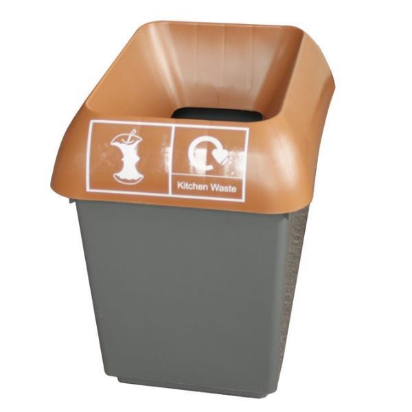 30L Recycling Bin with Brown Lid & Kitchen Waste Logo - Honesty Sales U.K