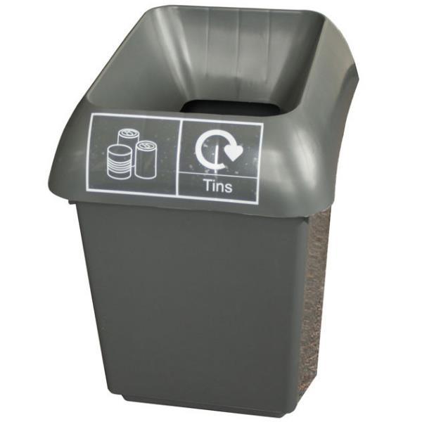 30L Recycling Bin with Grey Lid & Tins Logo - Honesty Sales U.K