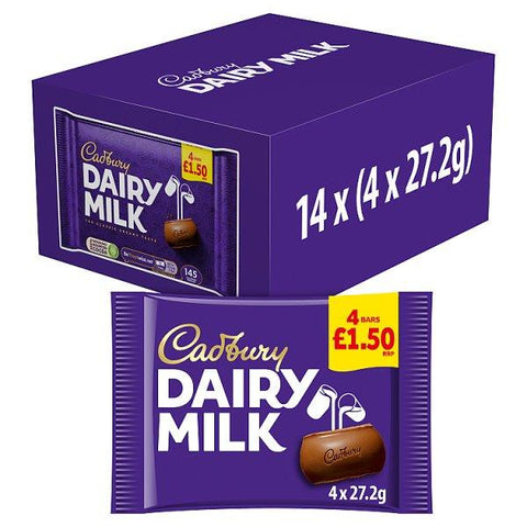 Cadbury Dairy Milk Chocolate Bar 4 Pack 108.8g (Case of 14)