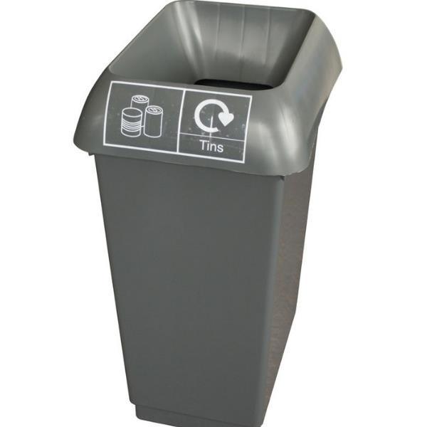 50L Recycling Bin with Dark Grey Lid & Tins Logo - Honesty Sales U.K