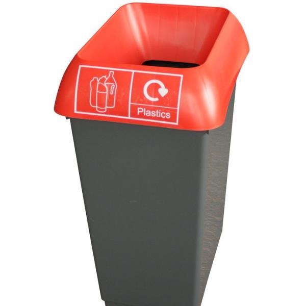 50L Recycling Bin with Red Lid & Plastics Logo - Honesty Sales U.K