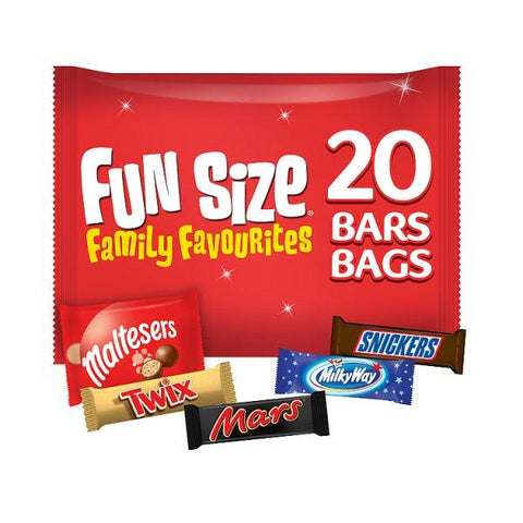 Mars, Snickers, Twix, Maltesers & Milky Way Funsize Milk Chocolate Bars 20 packs (Case of 12)