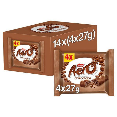 Aero Bubbly Milk Chocolate Bar 4 Pack Multipack 108g (Case of 14)