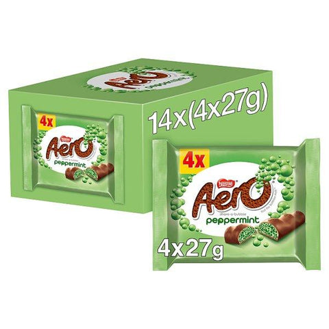 Aero Bubbly Peppermint Chocolate Bar 4 Pack Multipack 108g (Case of 14)