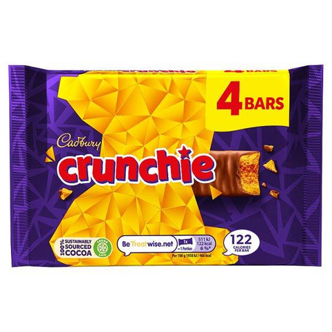 Cadbury Crunchie Chocolate Bar 4 Pack Multipack, 104.4g (Case of 10)