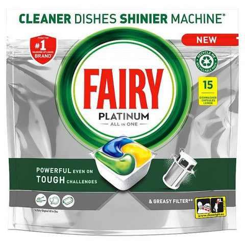 Fairy Platinum All In One Dishwasher Tablets, Lemon, 15 Tablets (Case of 6)