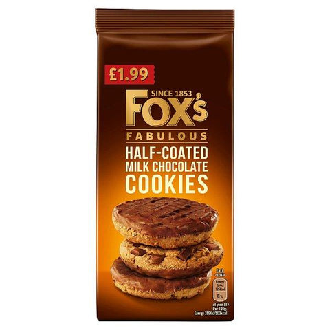 Fox's Fabulous Half-Coated Milk Chocolate Cookies 175g (Case of 8)