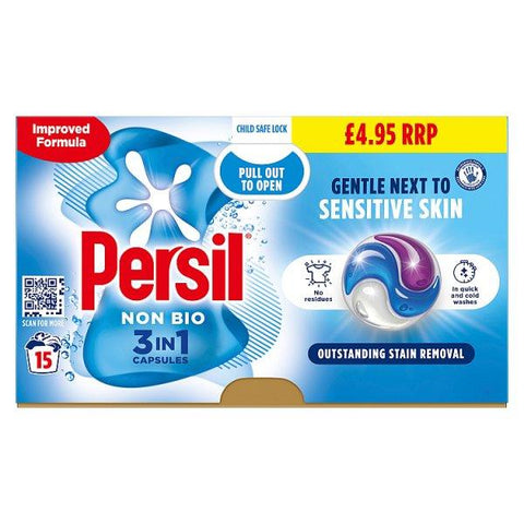 Persil 3 in 1 Washing Capsules Non Bio 15 Washes (Case of 4)