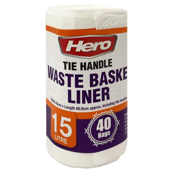 Hero 40 Tie Handle Waste Basket Liner Bags 15 Litre - Honesty Sales U.K