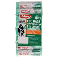Hero Eco Bags Compostable Bin Liners 10 x 25 Litre Bags-Roll 8 and 40 Rolls-Pack - Honesty Sales U.K