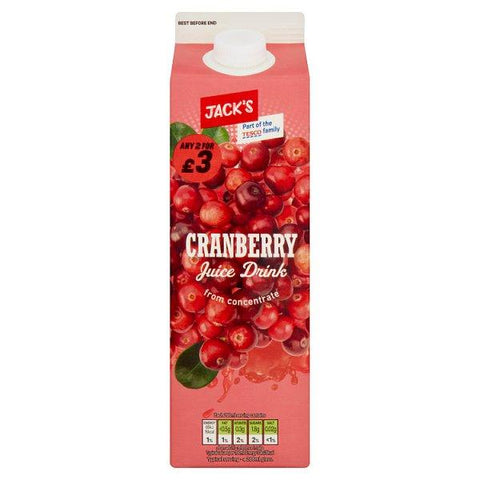 Jack's Cranberry Juice Drink from Concentrate 1 Litre (Case of 6) - Honesty Sales U.K