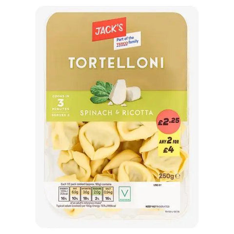 Jack's Tortelloni Spinach & Ricotta 250g - Honesty Sales U.K