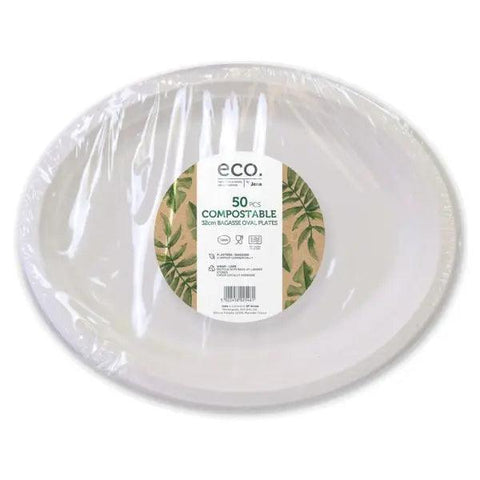 Jena Eco 50 Compostable 32cm Bagasse Oval Plates - Honesty Sales U.K