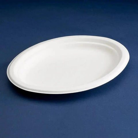 3380 NATURE PLATE OVAL LARGE 32x25CM BIODEG. WHITE 10x50(500) UKPLT=18 - Honesty Sales U.K