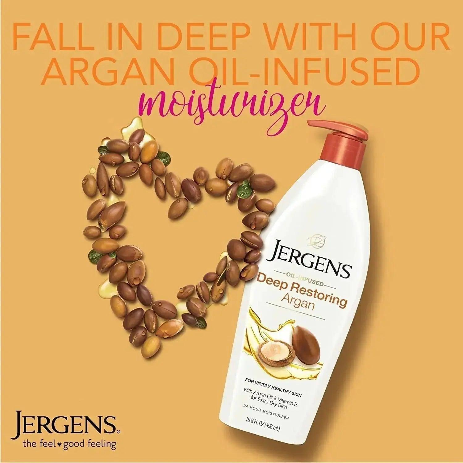 Jergens Deep Restoring Argan Oil Moisturizer, Soothing Body 16.8 oz - Honesty Sales U.K