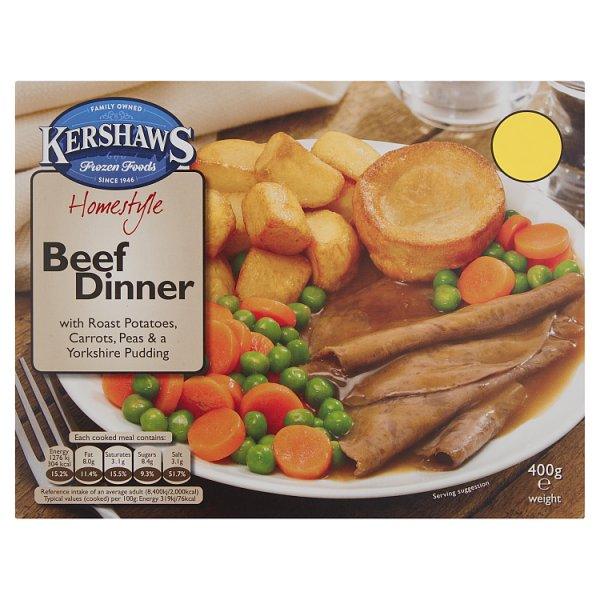 Kershaws Homestyle Beef Dinner with Roast Potatoes, Carrots, Peas & a Yorkshire Pudding 400g - Honesty Sales U.K