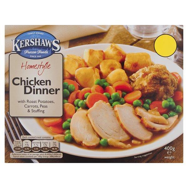 Kershaws Homestyle Chicken Dinner with Roast Potatoes, Carrots, Peas & Stuffing 400g - Honesty Sales U.K