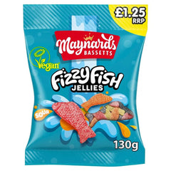 Maynards Bassetts Fizzy Fish Sweets Bag 130 (Case of 12) - Honesty Sales U.K