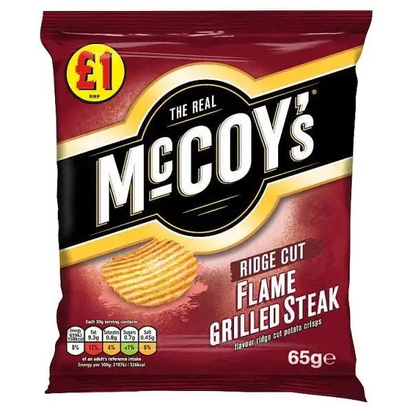 McCoy's Flame Grilled Steak Flavour Ridge Cut Potato Crisps 65g (Case of 16) - Honesty Sales U.K