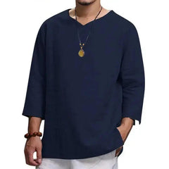 Men's V-Neck T-Shirt - Men's Cotton Linin Breathable Solid Colour Light Blue V-Neck T-Shirt - Honesty Sales U.K