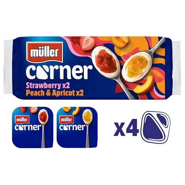 Müller Corner Strawberry and Peach Apricot Yogurts - Honesty Sales U.K