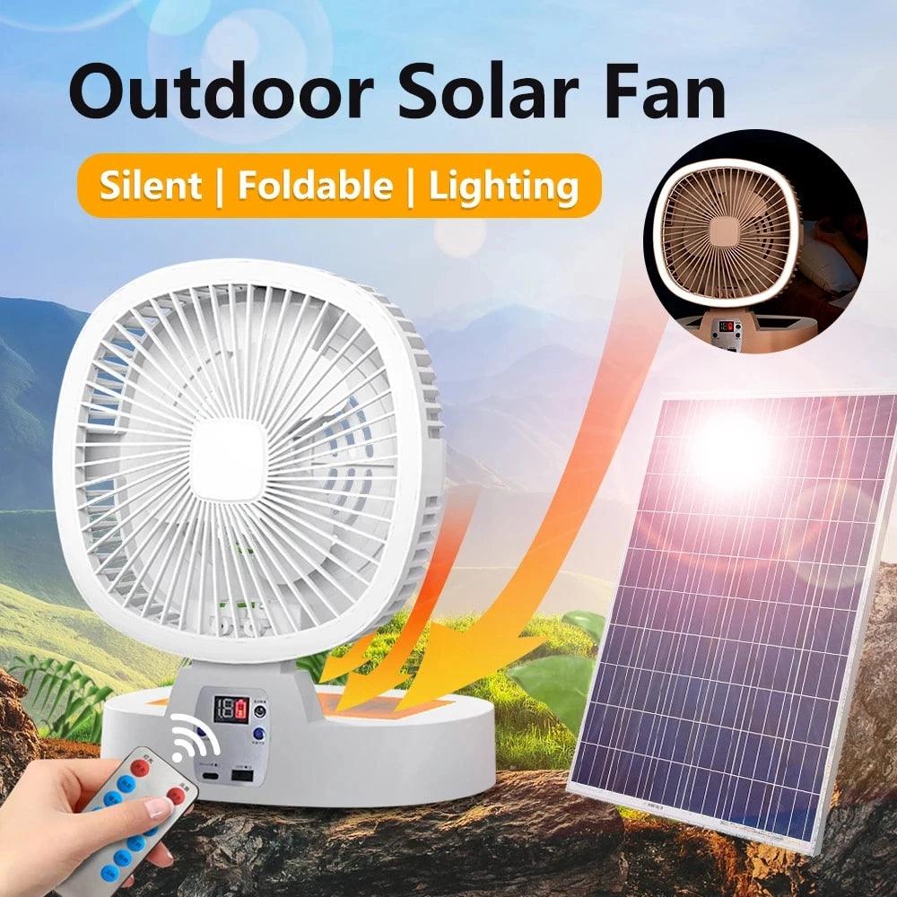 New Outdoor Camping Fan 5000mAh Solar Rechargeable Wireless Portable Desktop Electric Fan 3 Speed with Remote Control - Honesty Sales U.K
