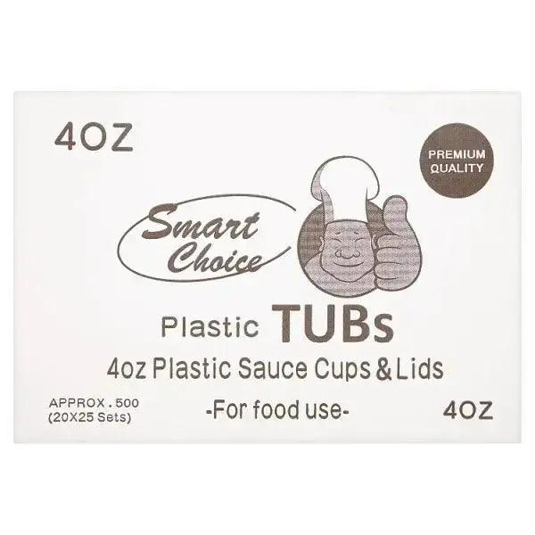 Smart Choice 4oz Plastic Tubs Sauce Cup & Lids 500 Sets - Honesty Sales U.K