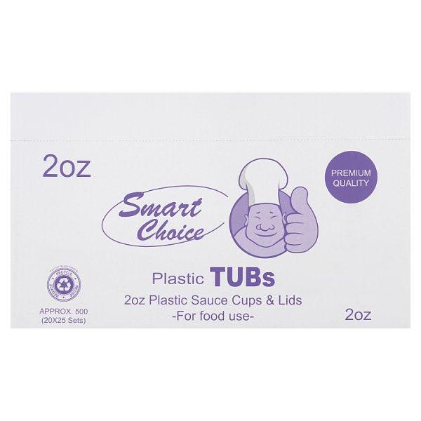 Smart Choice Plastic Tubs 2oz Plastic Sauce Cups & Lids - Sets of 25 - Honesty Sales U.K