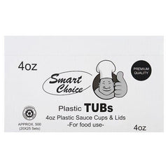 Smart Choice Plastic Tubs 4oz Plastic Sauce Cups & Lids - Sets of 25 - Honesty Sales U.K