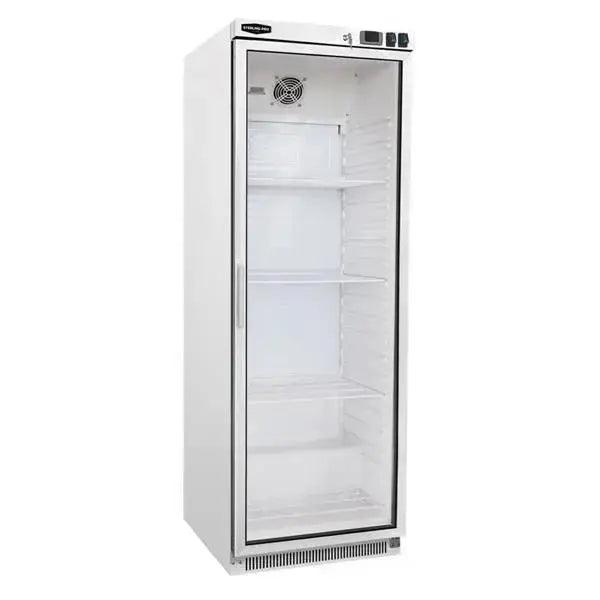 The SPR400G Sterling Pro Cobus Glass Door Upright Refrigerator White - Honesty Sales U.K