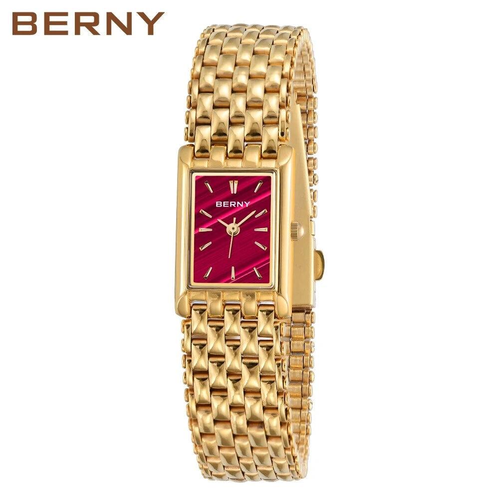 BERNY Quartz Watch for Women Luxury Fashion Women's Wristwatch Waterproof Golden Female Clock Stainless Steel Gold Ladies Watch - Honesty Sales U.K