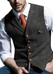 Men's Vests Tweed Suit Business Clothing for Men Striped Waistcoat Punk Vest Groomman Wedding Brwon Black Grey Jacket - Honesty Sales U.K