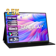 ZEUSLAP 16" 2.5K 144hz Portable Monitor 2560*1600 16:10 100%sRGB 500Cd/m² Travel Gaming Display - Honesty Sales U.K